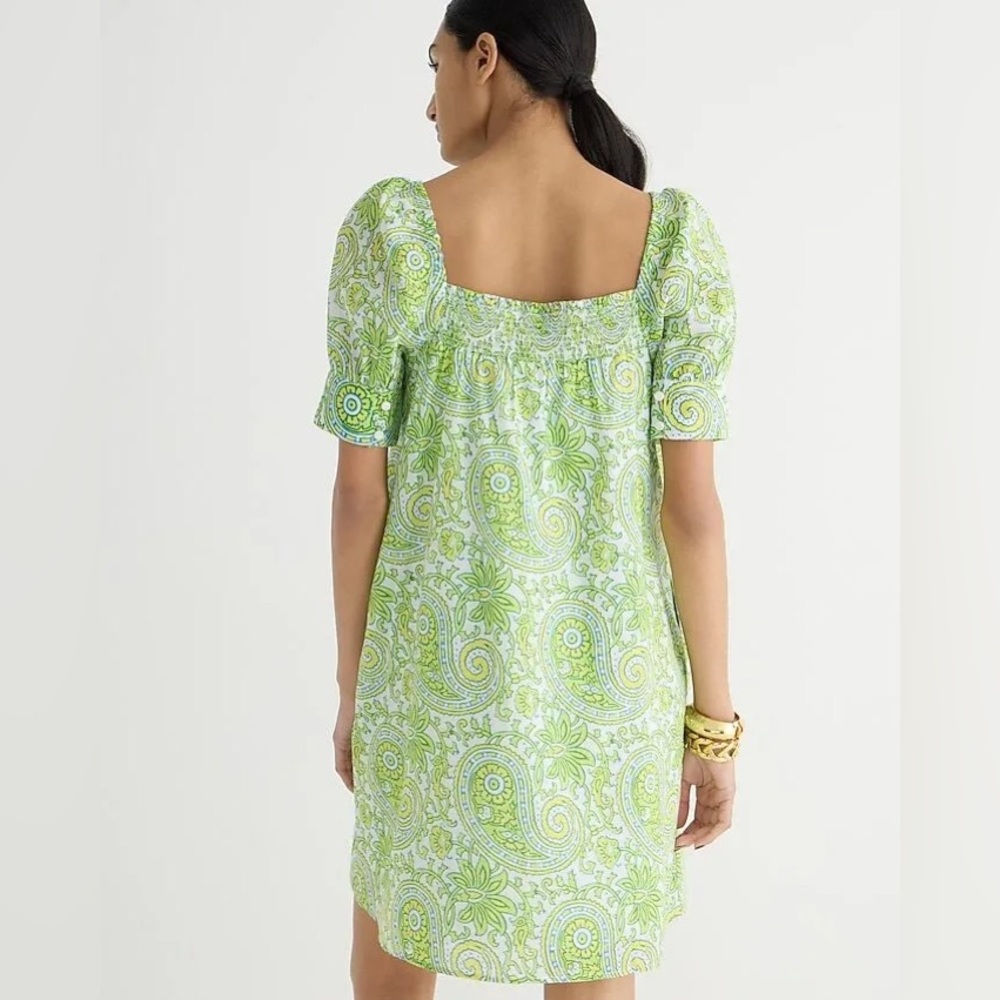 SZ Blockprints ™ X J. Crew squareneck puff-sleeve mini dress in citrus paisley. - Picture 2 of 4